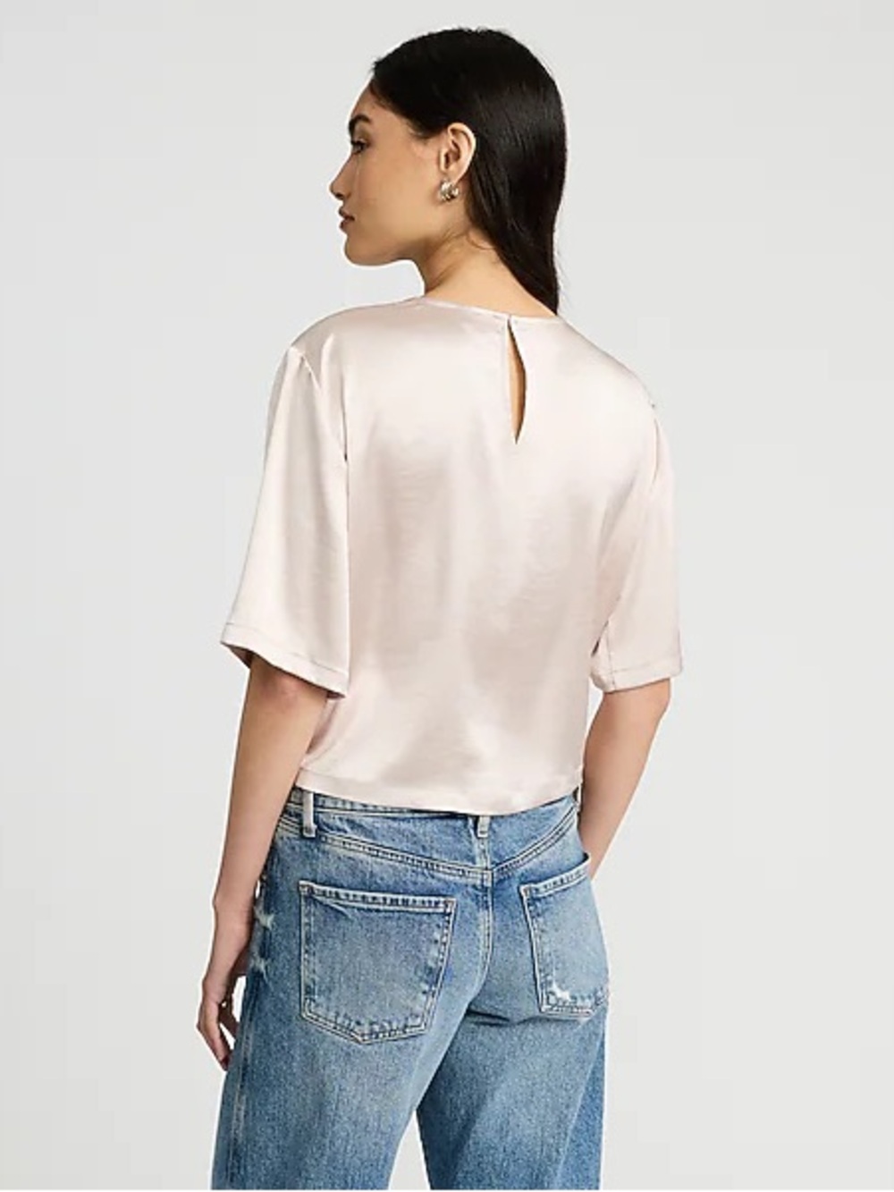 Mahina Satin Round Neck Too Women's Taupe Short Sleeve Satin Top Medium